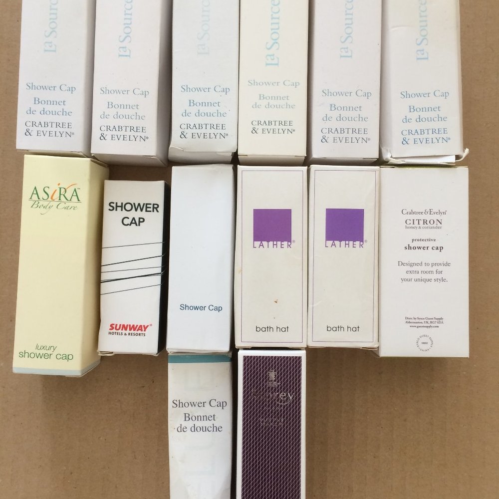 - 14 bath shower caps hair dye oil message clear individually boxed